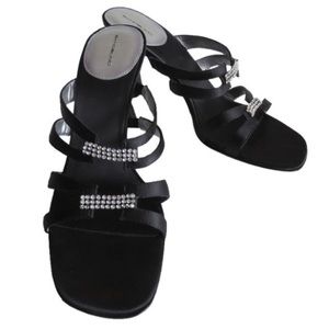 NEW Women's Girl's Black Bandolino Strappy Rhinestone Sandals Heels Shoes Sz 8.5